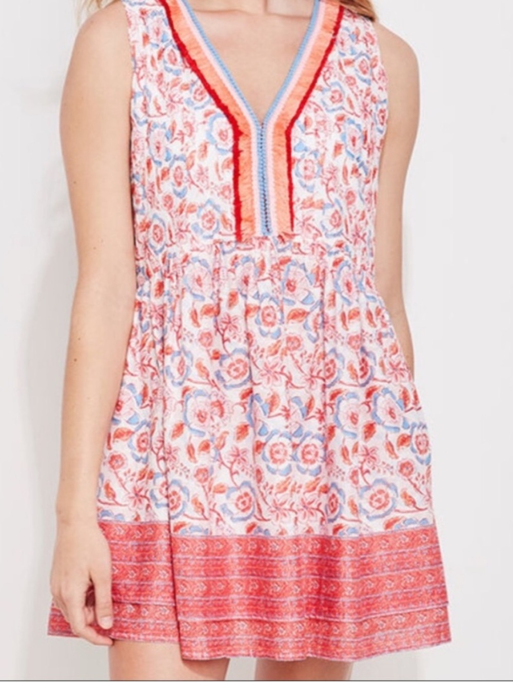 NWT Vineyard Vines Coral Floral V-Neck Sleeveless Dress